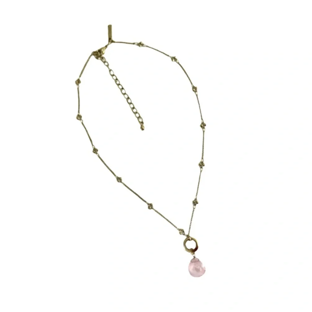 WHBM Crystal Charm Pendant Necklace Pale Pink Gold Tone - Picture 2 of 10